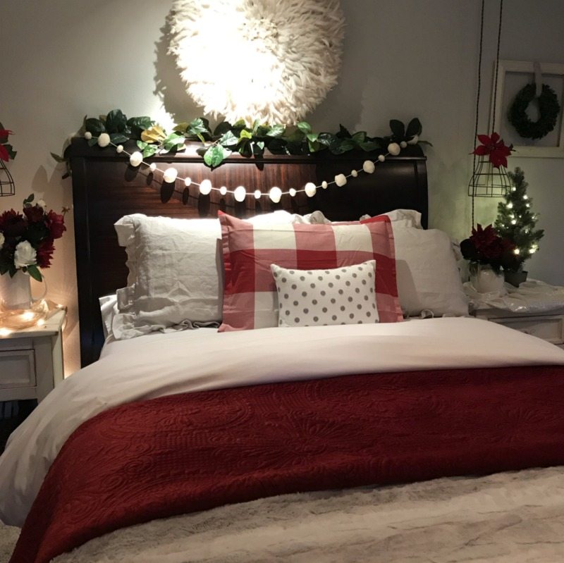 Easy Christmas Decorating for youro master bedroom with red accents