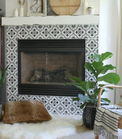 finished look fireplace stencil diy