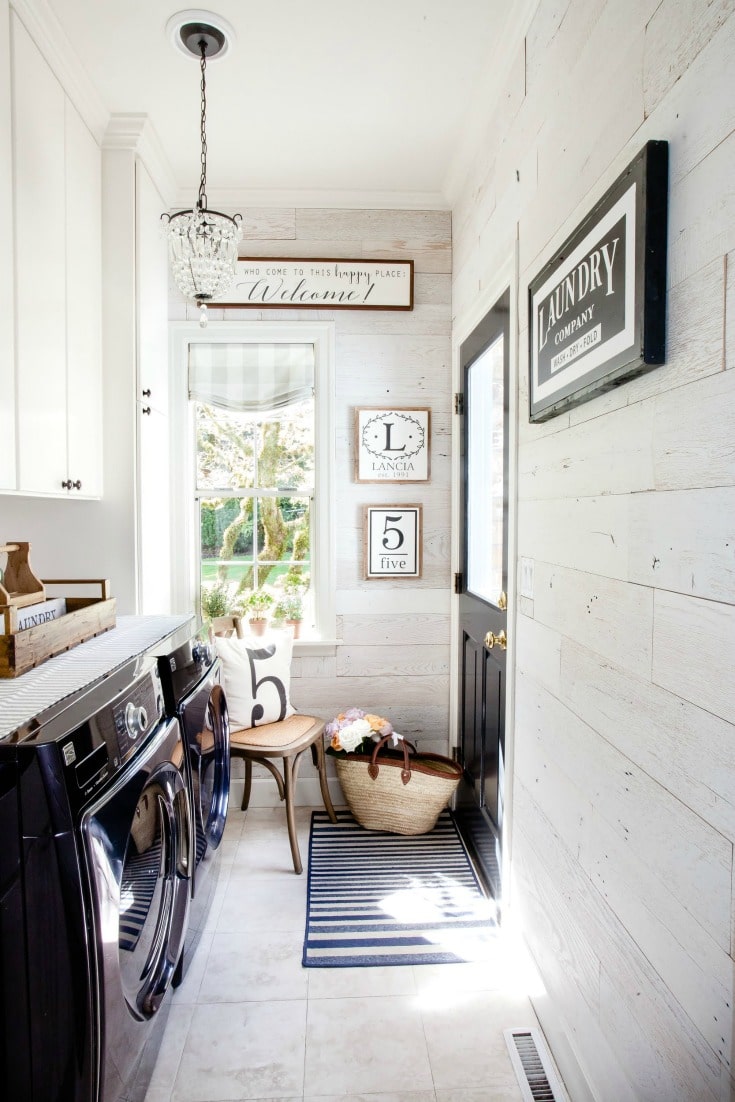 laundry room reveal with peel and stick barn wood walls