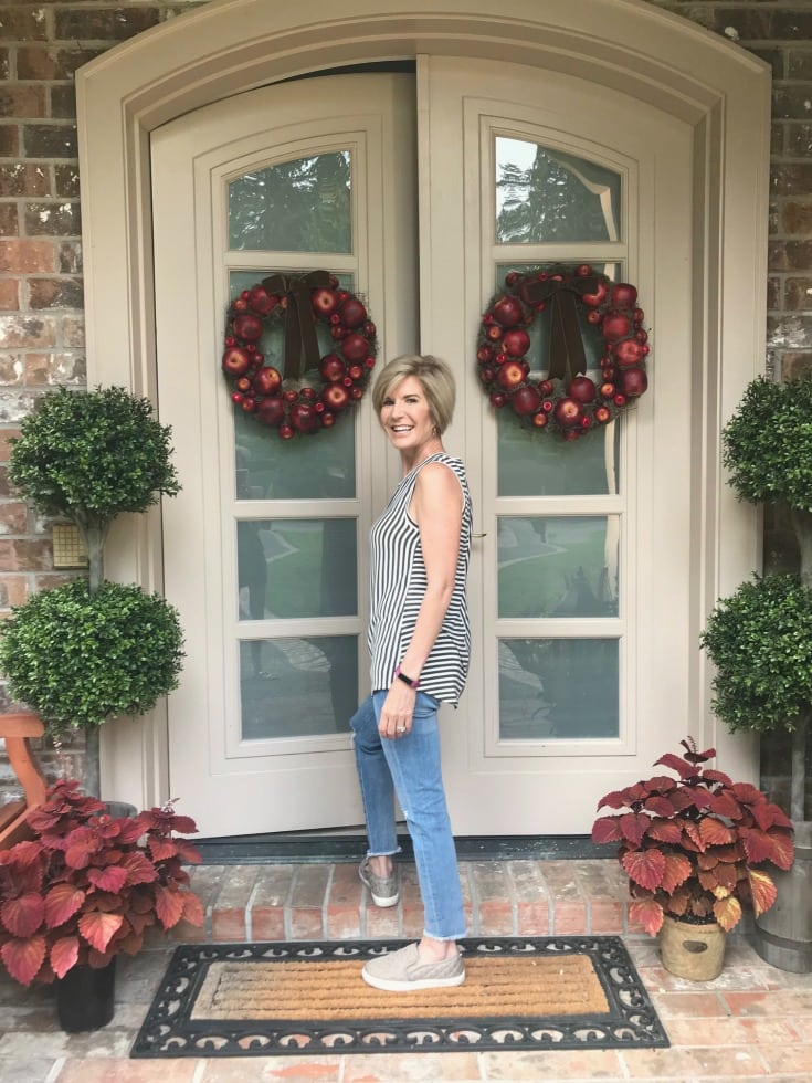front door fall decor with Julie