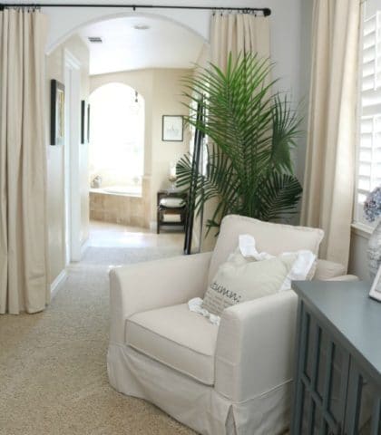 Easy DIY decor ideas transform bedroom neutral paint and drop cloth curtains