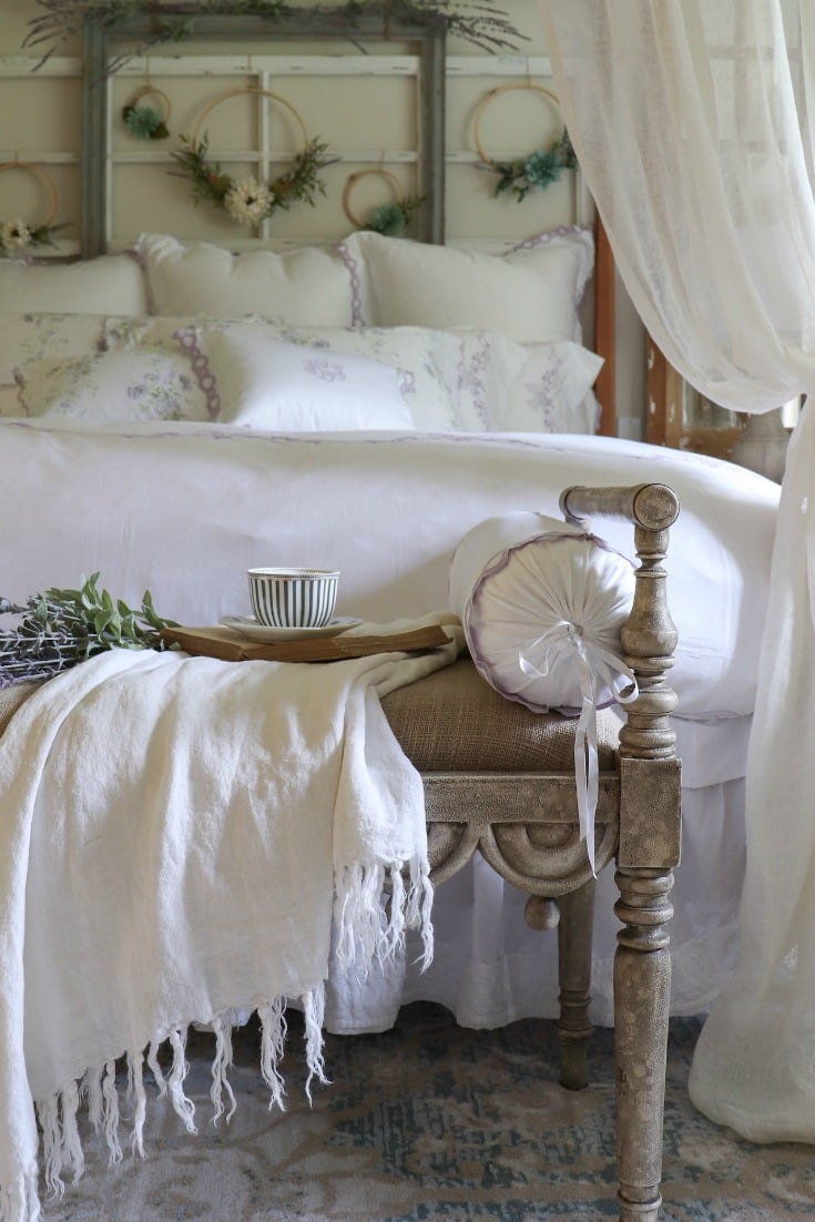 comfy white farmhouse bed