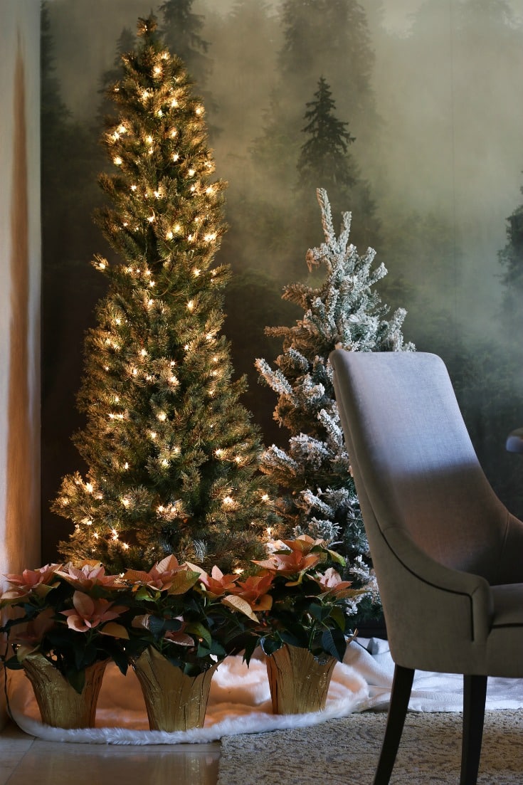 faux Christmas trees add warmth and festive decor
