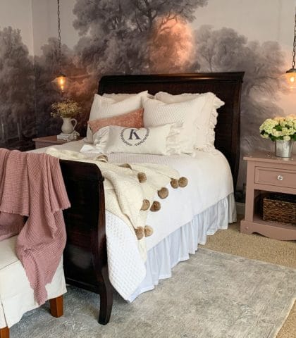 Moody feminine vintage inspired master bedroom