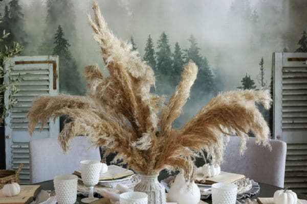 fluffy natural pampas grass centerpiece for eclectic dining room