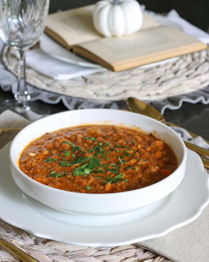 Lentil soup prepared for Thanksgiving as healthy option