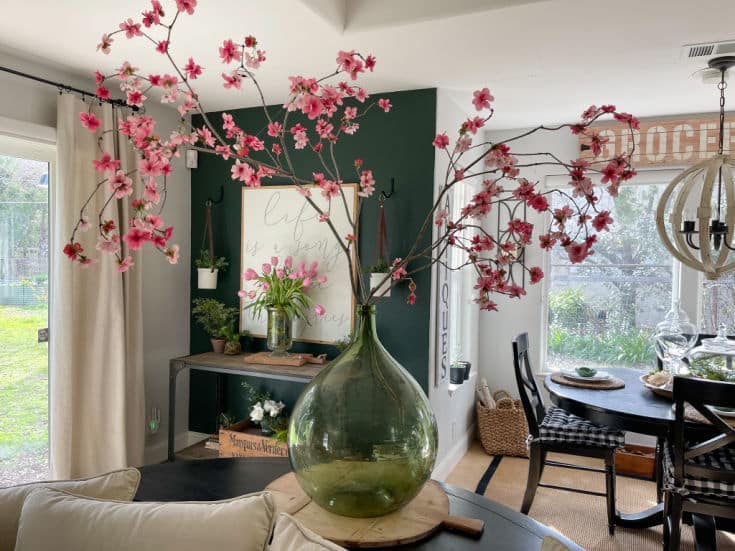 Beautiful spring decor with easy handmade cherry blossom branches